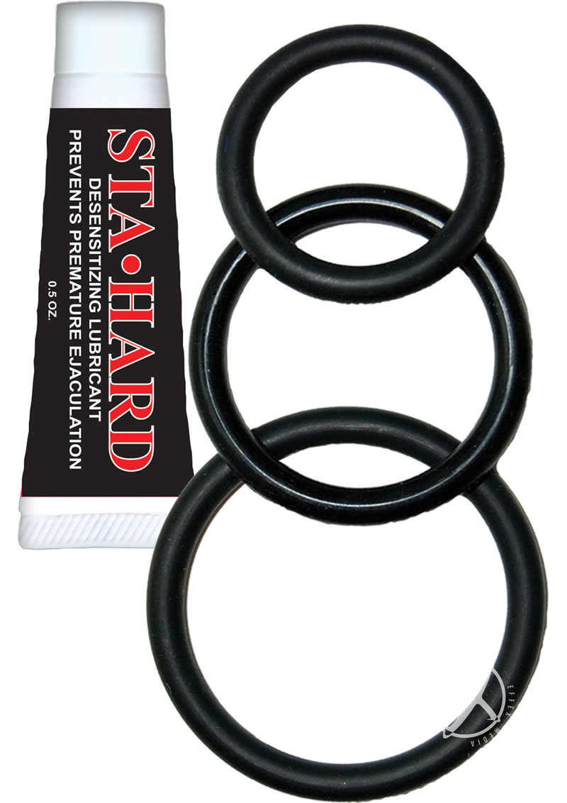 Super Silicone Cock Kit 3 Each Cock Rings And Sta-hard - Black