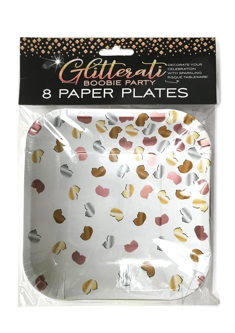 Glitterati Boobie Party Plates (8 Per Packs) - Black/rose Gold