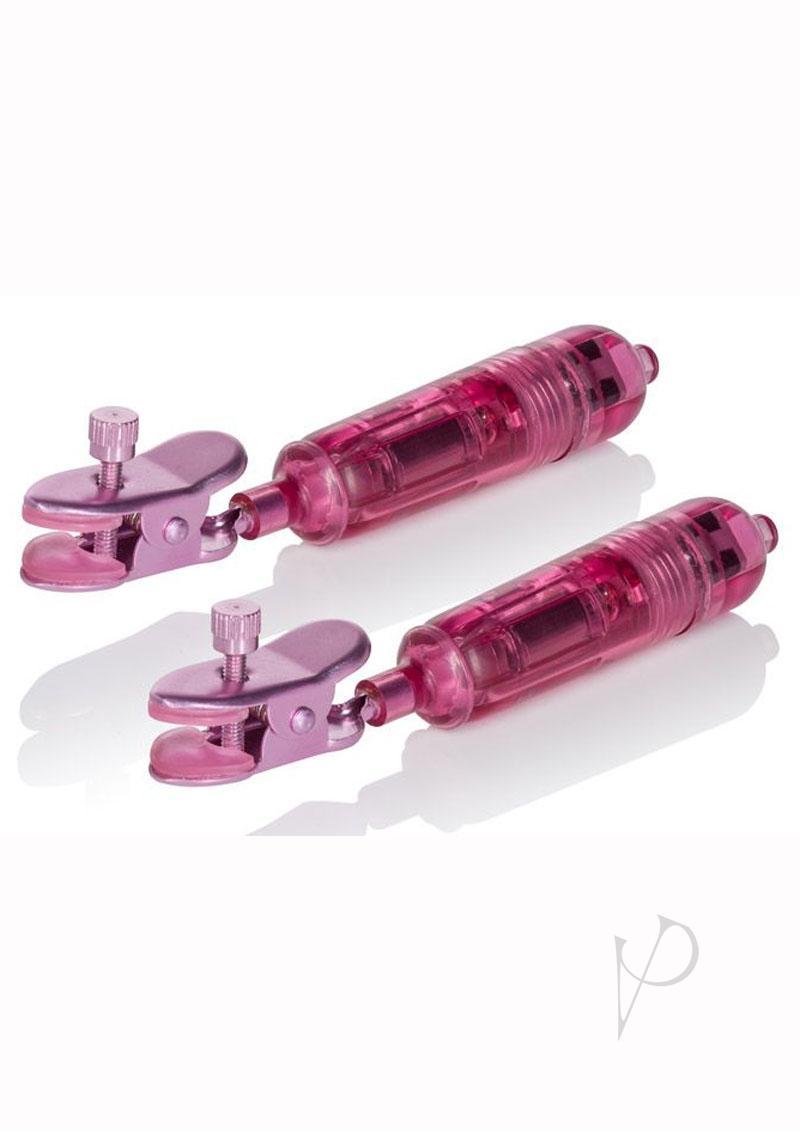 Nipple Play One Touch Vibrating Nipple Clamps - Pink